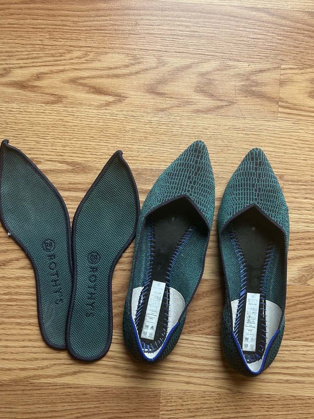 Rothy’s The Point Flat Size 8.5 Teal Blue and Black - Picture 6 of 6